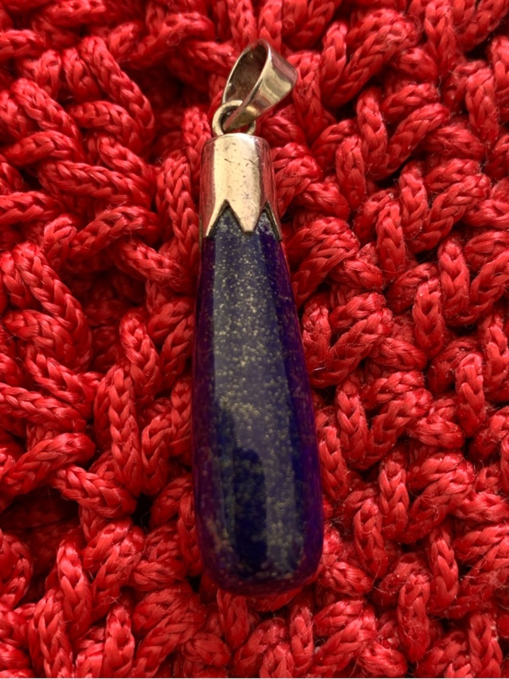 Lapis-Style Teardrop Pendant Necklace in Deep Blue with Silver Cap